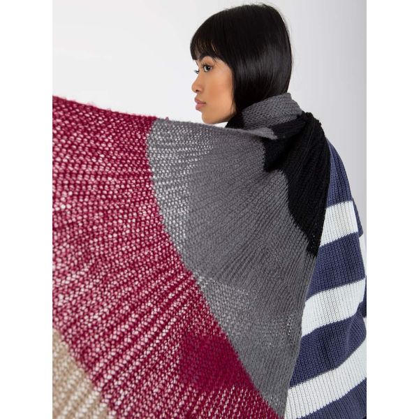 Fashionhunters Gray and burgundy knitted winter women's scarf