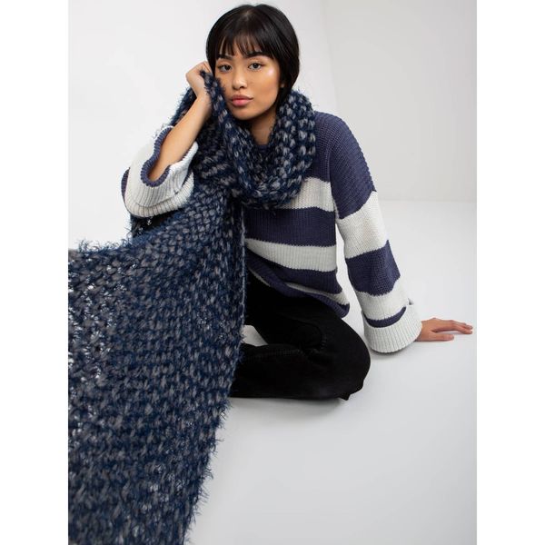 Fashionhunters Gray and navy blue women's knitted winter scarf