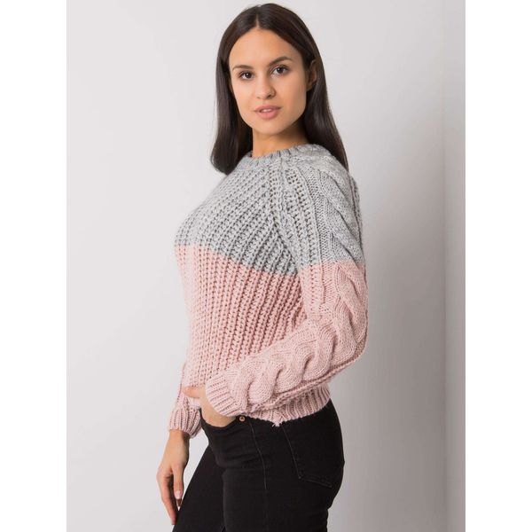 Fashionhunters Gray and pink women's knitted sweater Bergerac RUE PARIS