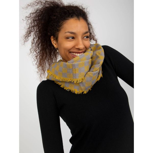 Fashionhunters Gray and yellow checkered winter scarf for women