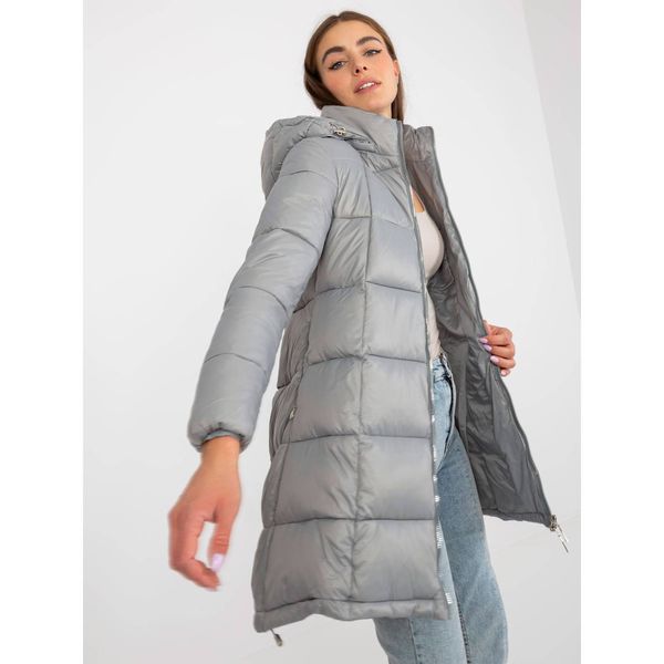 Fashionhunters Gray flared winter jacket with a hood