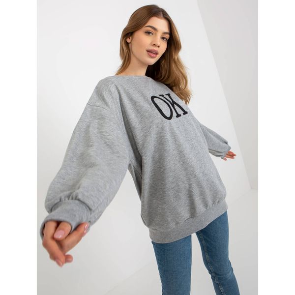 Fashionhunters Gray loose oversize sweatshirt without a hood with embroidery