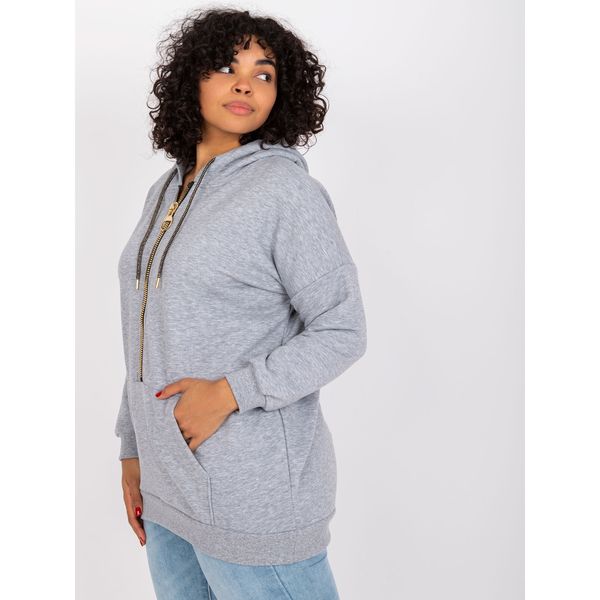 Fashionhunters Gray melange plus size sweatshirt with hood from Amanda