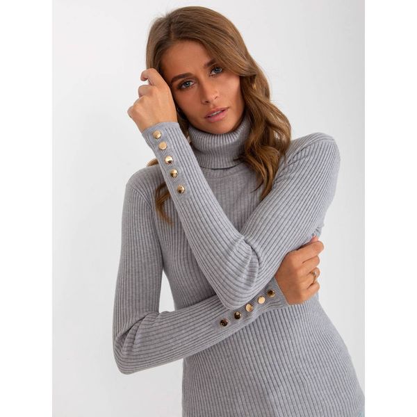 Fashionhunters Gray ribbed turtleneck sweater