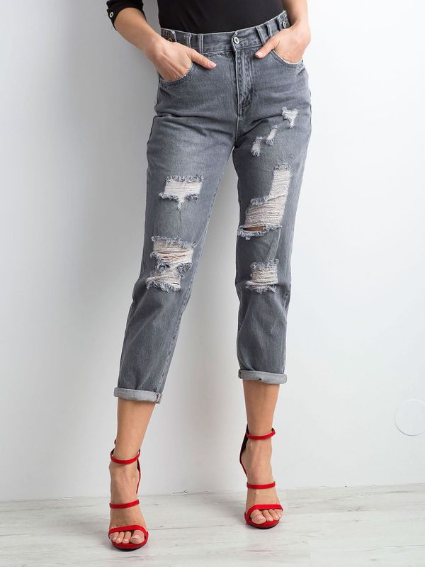 Fashionhunters Gray ripped mom jeans