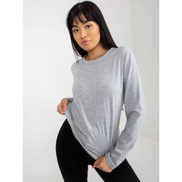 Fashionhunters Gray smooth longsleeve blouse with a round neckline