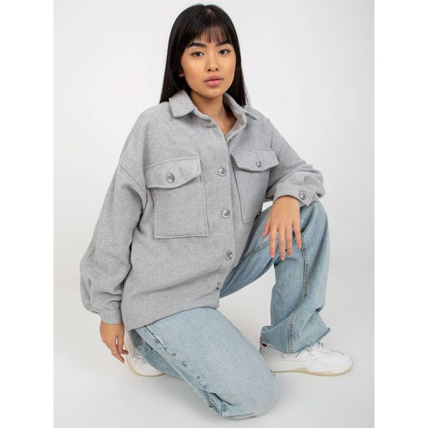 Fashionhunters Gray warm women's shirt with pockets