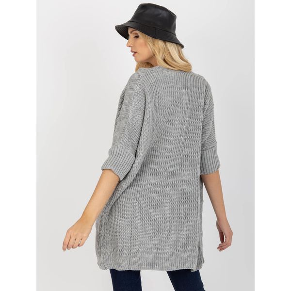 Fashionhunters Gray women's cardigan with 3/4 sleeves RUE PARIS