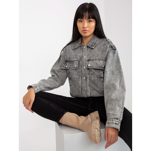 Fashionhunters Gray women's denim jacket with pockets