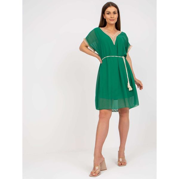 Fashionhunters Green airy one size dress with a v-neckline