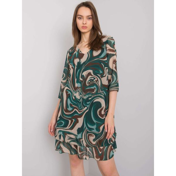 Fashionhunters Green and beige dress with patterns