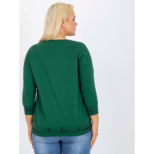 Fashionhunters Green and black plain plus size sweatshirt with Charliza inscriptions