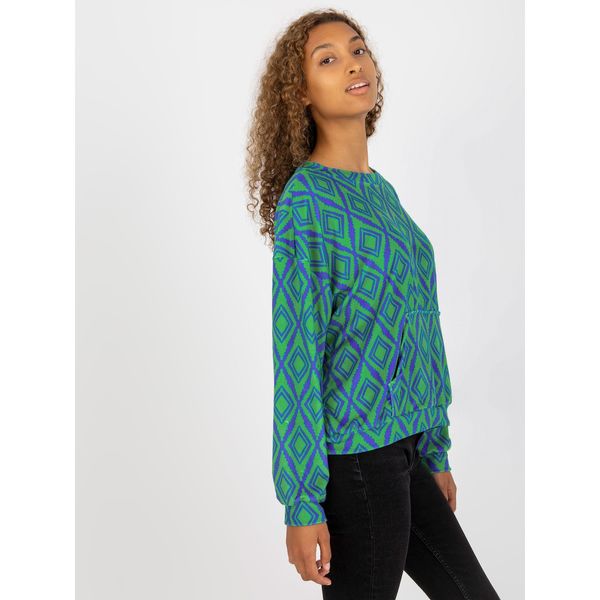 Fashionhunters Green and blue velor sweatshirt with the RUE PARIS print