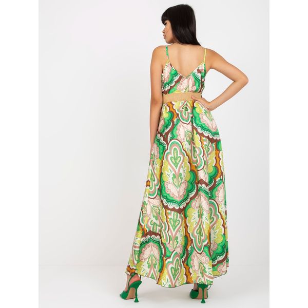 Fashionhunters Green and brown one size maxi dress with prints