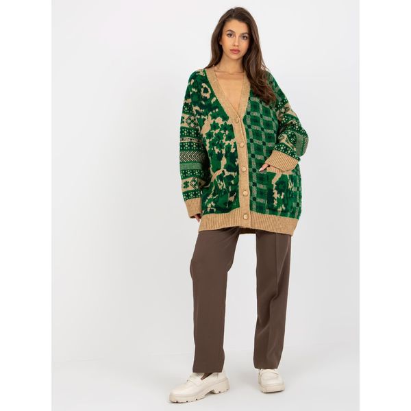 Fashionhunters Green and camel warm oversize cardigan
