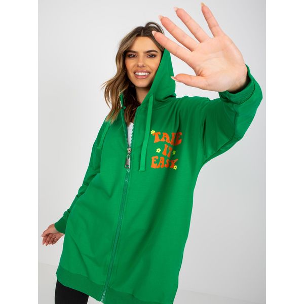 Fashionhunters Green and orange long zip sweatshirt with a printed design
