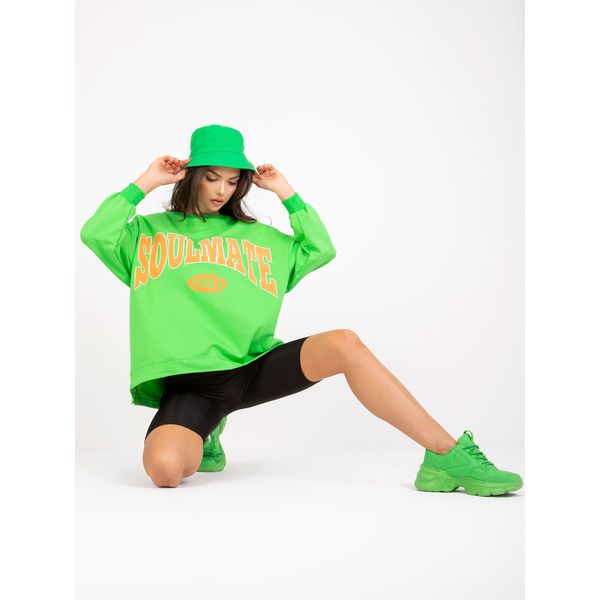 Fashionhunters Green and orange sweatshirt without a hood with a print