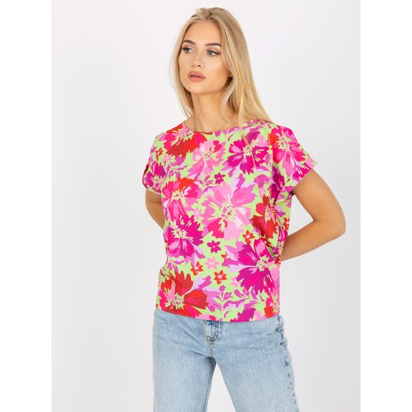 Fashionhunters Green and pink summer blouse with flowers RUE PARIS