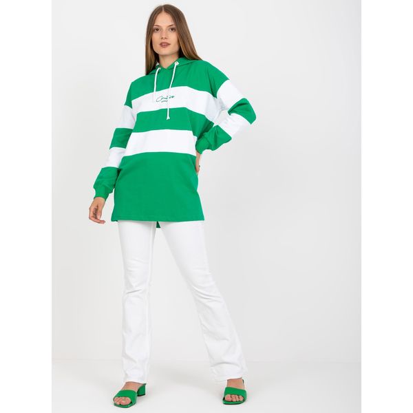 Fashionhunters Green and white hoodie with RUE PARIS embroidery