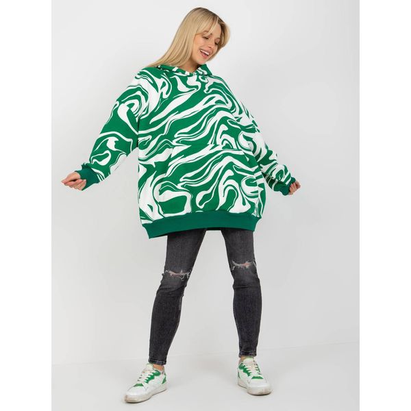 Fashionhunters Green and white oversize sweatshirt with a print