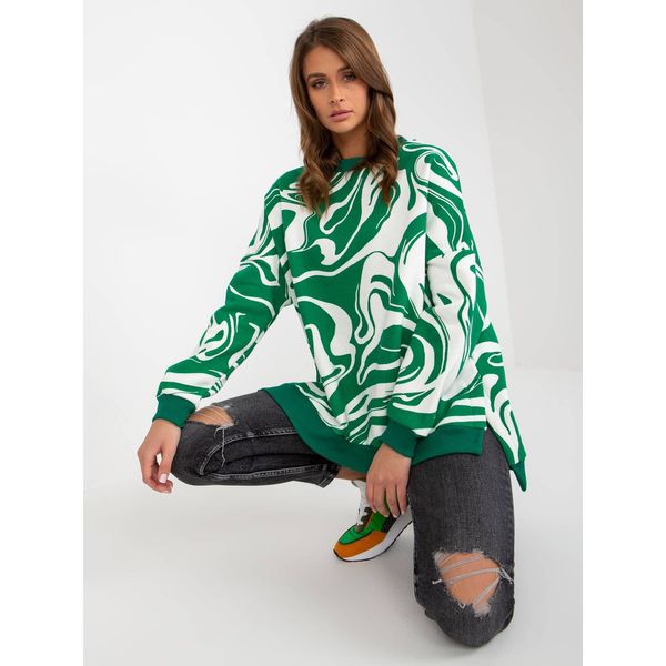Fashionhunters Green and white oversize sweatshirt with prints