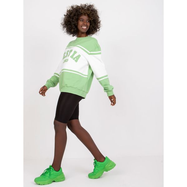 Fashionhunters Green and white sweatshirt without a hood with long sleeves