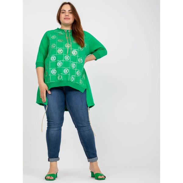 Fashionhunters Green asymmetric plus size blouse with an application