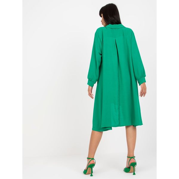 Fashionhunters Green asymmetrical shirt dress with long sleeves