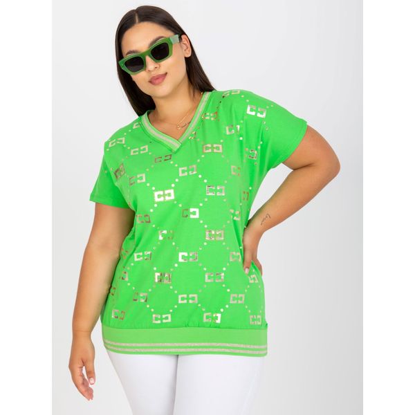 Fashionhunters Green cotton plus size blouse with a V-neck