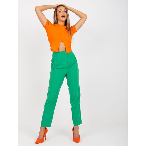 Fashionhunters Green, elegant trousers made of fabric with a straight leg