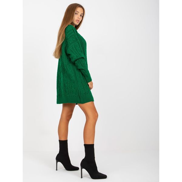 Fashionhunters Green long sweater with braids in RUE PARIS cut