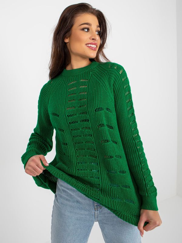 Fashionhunters Green openwork oversize sweater with long sleeves
