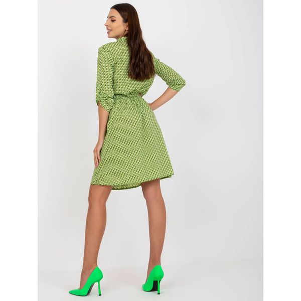 Fashionhunters Green patterned casual dress with 3/4 sleeves