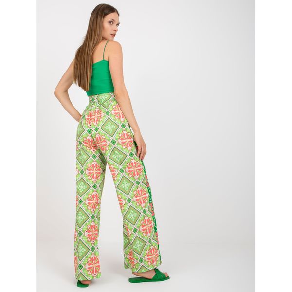 Fashionhunters Green patterned fabric trousers with a wide leg