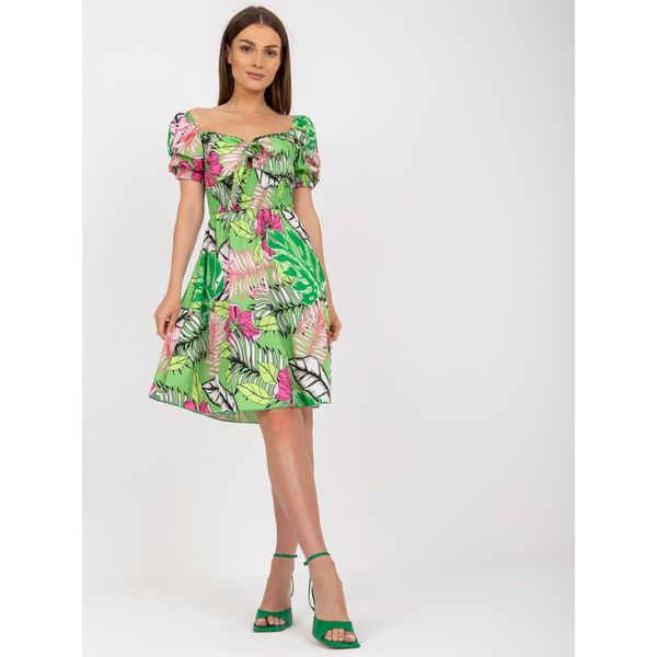 Fashionhunters Green, patterned Spanish dress with short sleeves
