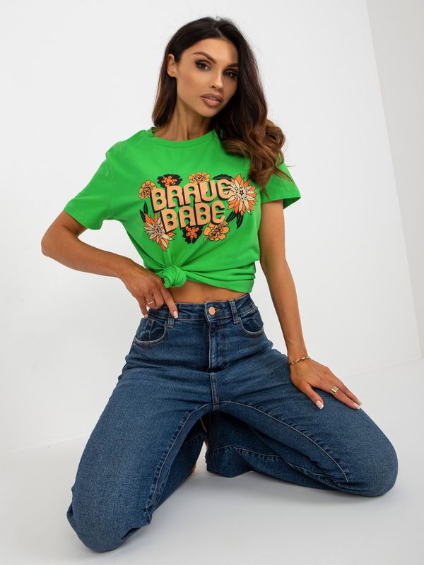 Fashionhunters Green women's T-shirt with inscription and print