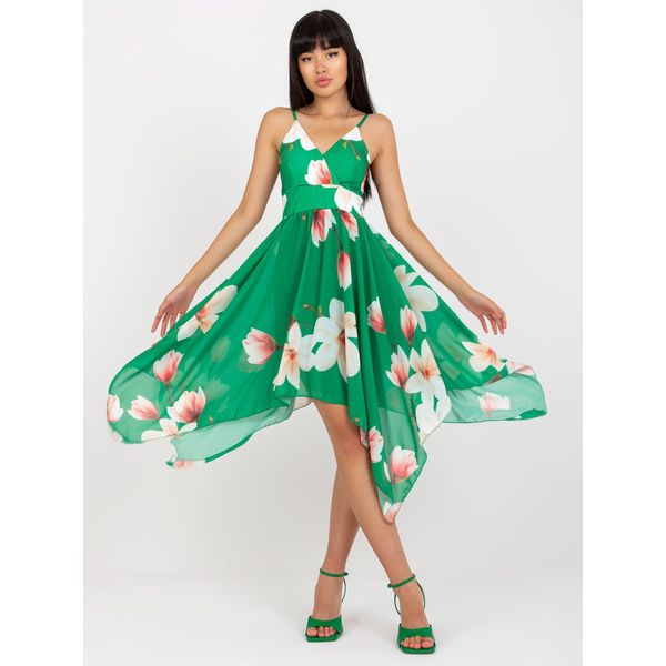 Fashionhunters Green wrap dress with floral straps