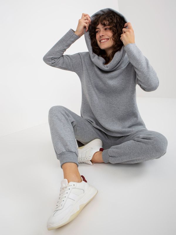 Fashionhunters Grey basic tracksuit with asymmetrical sweatshirt