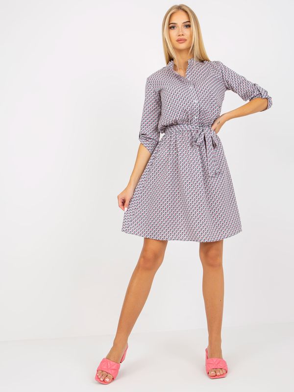 Fashionhunters Grey patterned casual dress with viscose
