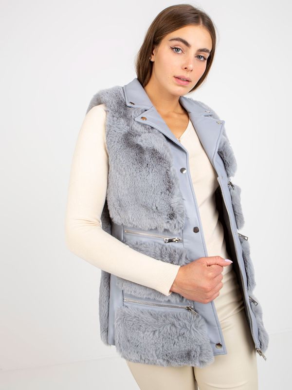 Fashionhunters Grey women's eco-leather vest with fur