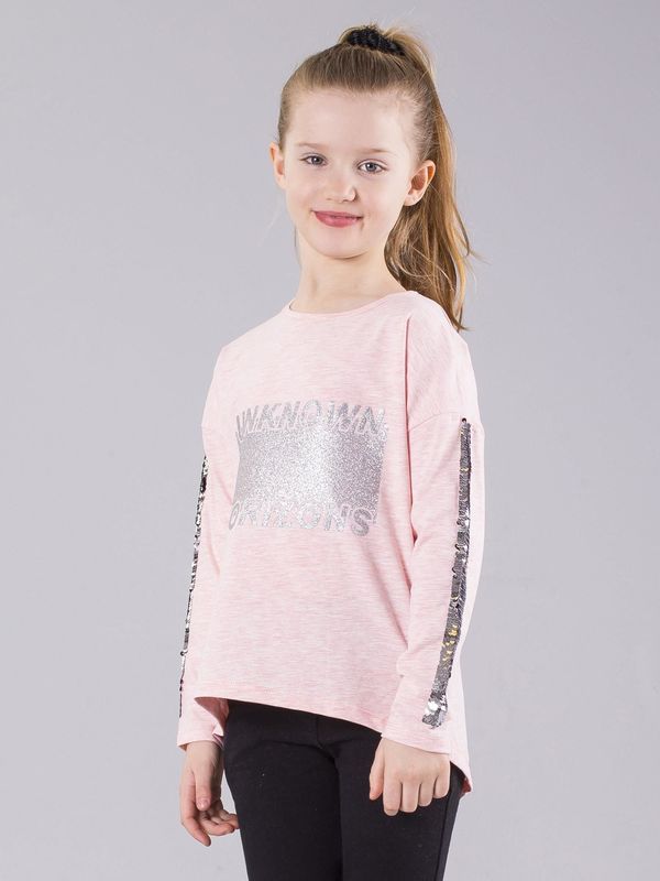 Fashionhunters Jasnoróżowa bluzka dla dziewczynki z cekinami i brokatem