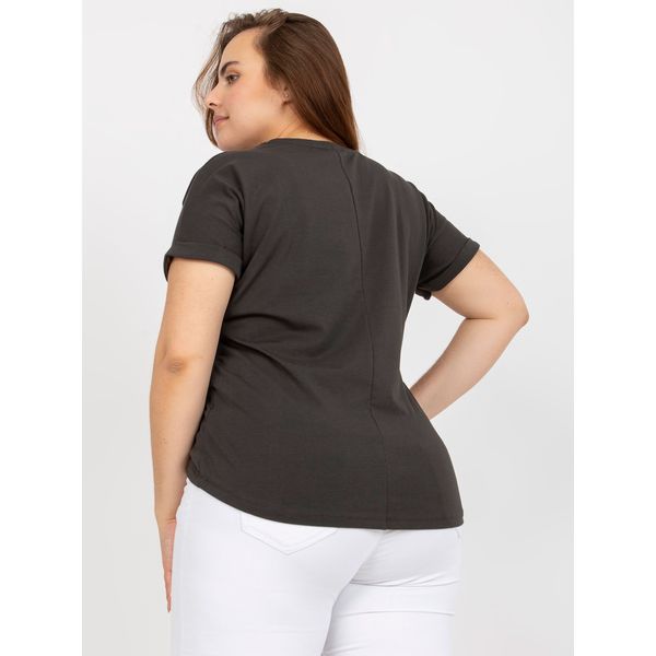 Fashionhunters Khaki asymmetrical plus size cotton t-shirt