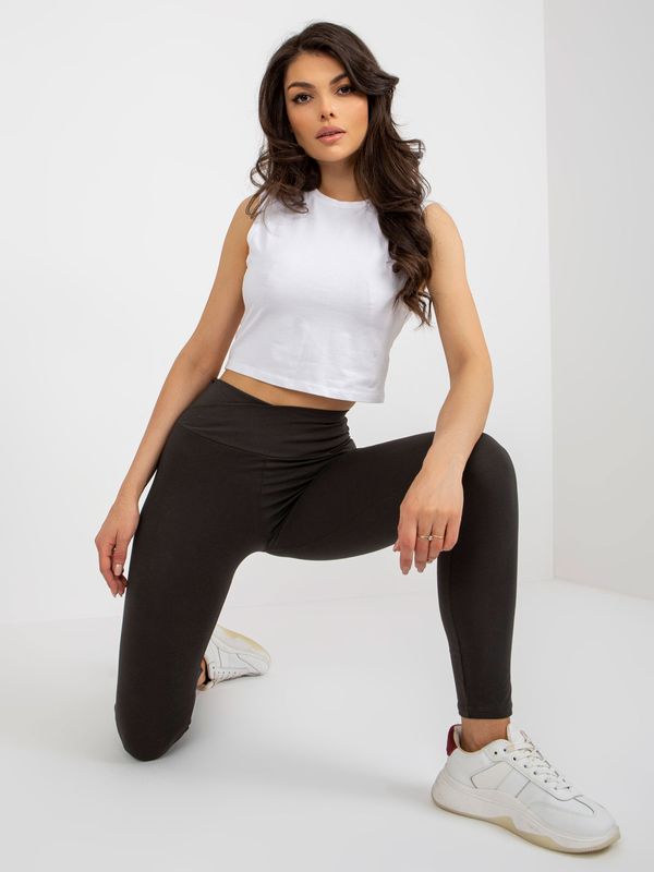 Fashionhunters Khaki basic cotton leggings with high waist