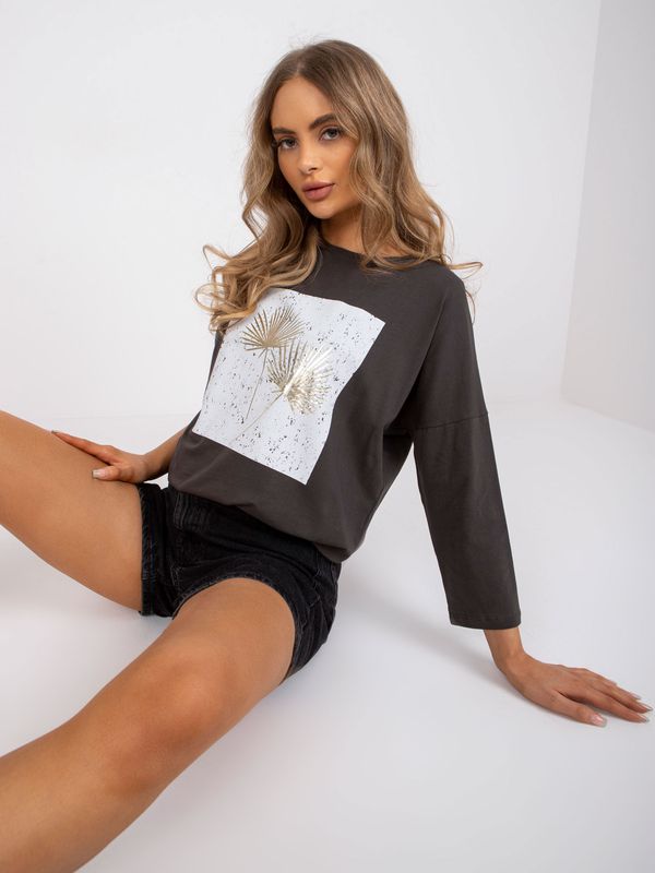 Fashionhunters Khaki blouse with print and Mandi application