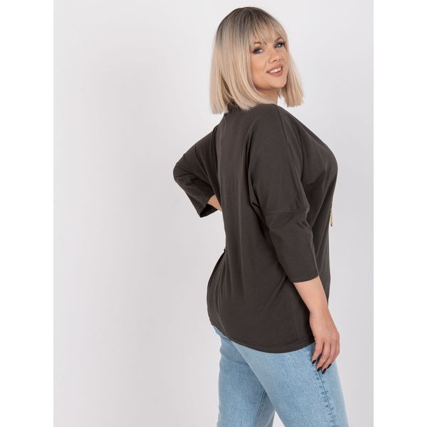 Fashionhunters Khaki cotton plus size blouse with 3/4 sleeves