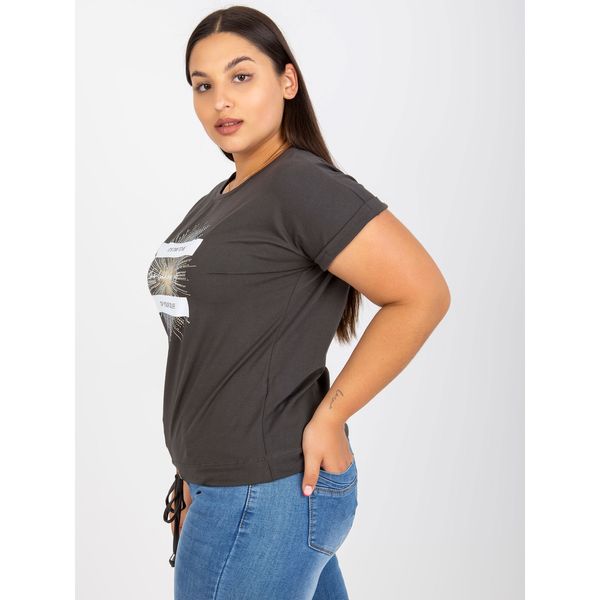 Fashionhunters Khaki cotton plus size t-shirt with a print