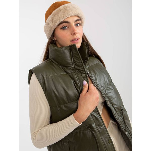 Fashionhunters Khaki down vest in eco leather with quilting