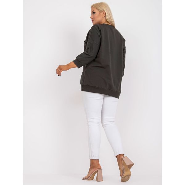 Fashionhunters Khaki loose plus size basic blouse with pockets