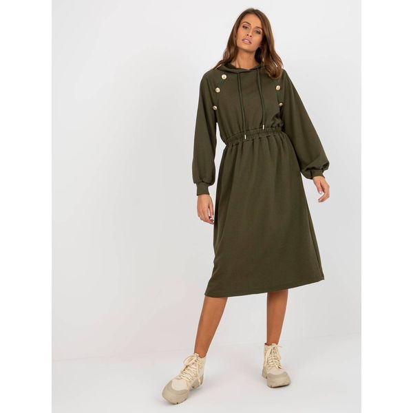 Fashionhunters Khaki midi flared sweatshirt dress with buttons