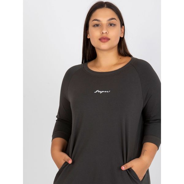 Fashionhunters Khaki plain plus size blouse with small print